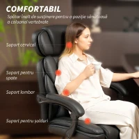 HOMCOM Scaun de Birou din Piele PU cu Suport pentru Picioare, Tetieră Reglabilă și Suport Lombar, Negru(m-4)