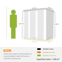 Outsunny Abrigo de Jardim Exterior Metálico 1,37 m² 163x89x163 cm com Telhado Inclinado, Portas com Fecho e Luvas Castanho(m-3)