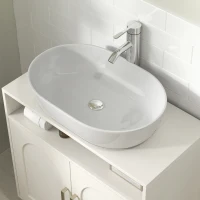 HOMCOM Mueble Bajo Lavabo con Estante Ajustable para Lavabos sin Pedestal 60x30x63 cm Blanco Crema(m-8)