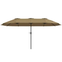 Outsunny Chapéu de Sol Duplo 4x2,2 m Chapéu de Sol para Terraço Exterior com Manivela Manual Impermeável e Proteção UV30+ Castanho(m-10)