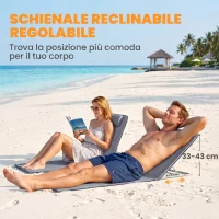 Outsunny Set 2 Sdraio da Spiaggia con Schienale Regolabile su 5 Livelli, Poggiatesta e Borsa da Viaggio, Lettini Spiaggia Pieghevoli Portatili in Acciaio e PE, 134x48x33-43 cm, Grigio(m-5)