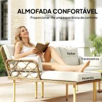 Outsunny Conjunto de Jardim Exterior em Vime com 1 Sofá de Dois Lugares 1 Espreguiçadeira e 1 Mesa de Centro Madeira e Creme(m-5)