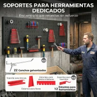 HOMCOM 4 Paneles de Herramientas de Pared 38 Piezas cada panel 60x40 cm con Ganchos y Estantes Negro y Rojo(m-5)