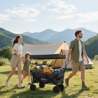 Outsunny Carrello da Giardino 110L con Maniglia Telescopica e Tettuccio in Acciaio e Tessuto Oxford, Nero(m-2)