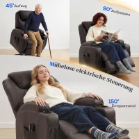 HOMCOM Aufstehsessel, Relaxsessel mit Aufstehhilfe, inkl. Fernbedienung, Becherhalter, verstellbare Rückenlehne, Braun(m-4)