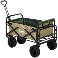 Outsunny Bollerwagen, faltbar, 110 L, bis 100 kg, Teleskopgriff, Stahlrahmen, 94 x 57 x 77-100 cm, Khaki(m-1)
