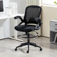 Vinsetto Drafting Chair with Flip-up Armrest, Mesh Office Stool with Foot Ring, 360 Degree Swivel Height Adjustable Chair for Standing Desk, Black(m-2)