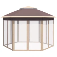 Outsunny tuinpaviljoen opvouwbaar tuinhuisje 4 x 4 m pop-up tent partytent incl. draagtas 6 zijpanelen dubbel dak zeshoekig beige + kaki(m-9)