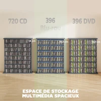 HOMCOM Rangements pour CD et DVD avec 16 compartiments et 12 étagères réglables capacité max. 720 CD/396 DVD et Blu-ray gris(m-4)