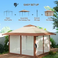 Outsunny 4 x 4 m Garten-Pavillon, Gartenzelt mit Netzwänden, UPF50+ Schutz, Höhenverstellbares Partyzelt, Beige(m-4)