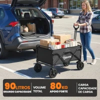 Outsunny Carrinho de Jardim Dobrável com Rodas Bloqueáveis Cabo Ajustável Porta-Copos Carga 80 kg para Camping 85x50x99 cm Preto(m-5)