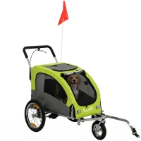 PawHut 2 in 1 Dog Bike Trailer, Foldable Pet Stroller, Dog Bicycle Trailer with Suspension, for Medium Dogs up to 20kg, Green(m-10)