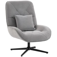 HOMCOM Accent Chair, Chenille Upholstered Swivel Armchair with Lumbar Pillow, High Back, Deep Seat and Metal Legs, Light Grey(m-10)