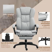 Vinsetto Silla de Oficina con 6 Puntos de Masaje Vibratorio con Altura Ajustable Respaldo Reclinable y Reposapiés Retráctil Gris(m-8)