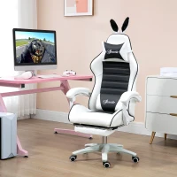 Vinsetto Sedia Gaming Reclinabile con Poggiapiedi e Cuscini, Orecchie da Coniglio e Altezza Regolabile, Nero(m-2)