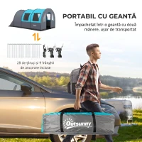 Outsunny Cort de Camping pentru 3 Persoane, Impermeabil, cu Zonă de Dormit și Zonă de Zi, din Poliester, 480x260x200 cm, Gri și Albastru(m-7)