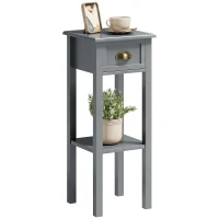 HOMCOM Mesa Auxiliar Estilo Moderno Mesita Auxiliar con Cajón y Estante de Almacenamiento 30x30x75 cm Gris(m-10)