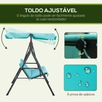 Outsunny Baloiço de Jardim de 3 Lugares com Teto Ajustável e Estrutura de Aço Suporta até 240 kg 172x110x153 cm Verde Azulado(m-4)