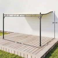 Outsunny Pérgola de Pared 2,5x3,5 m con Techo Inclinado Orificios de Drenaje y Estructura Metálica Blanco Crema(m-3)