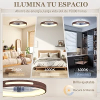 HOMCOM Ventilador de Techo con Luz LED 40 W Motor DC Reversible Mando a Distancia 6 Velocidades 3 Colores Temporizador Teca(m-4)