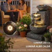 Outsunny Fântână în 3 trepte Fântână de grădină cu iluminare LED și pompă, aspect piatră, reglabilă 40 x 37 x 61 cm(m-4)