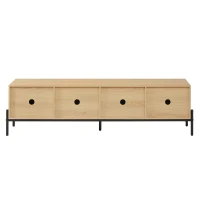 Meuble TV bas avec 4 portes à ouverture par pression, design géométrique, piètement en métal, 163,5x40x45 cm, Couleur naturelle(m-12)