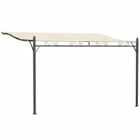 Outsunny Pérgola de Pared 2,5x3,5 m con Techo Inclinado Orificios de Drenaje y Estructura Metálica Blanco Crema(m-1)