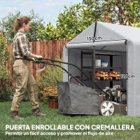 Outsunny Carpa de Jardín Exterior para Herramientas Bicicletas con Marco de Acero Galvanizado Puerta Enrollable Gris(m-5)
