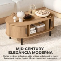 HOMCOM Mesa de Centro com Portas Deslizantes Mesa de Café Oval com Armazenamento Oculto 100x55x40 cm Natural(m-4)