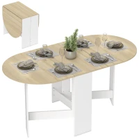 HOMCOM Mesa de Cocina Plegable con Alas Abatibles Mesa de Cocina Plegable de Forma Ovalada Estilo Moderno 163x80x75 cm Natural(m-10)