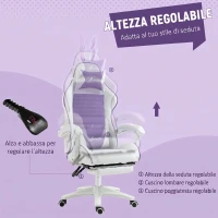 Vinsetto Sedia Gaming con Orecchie da Coniglio, Poggiapiedi, Cuscini, Reclinabile e Altezza Regolabile, Viola(m-5)