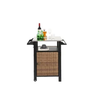 Desserte-bar d'extérieur avec roulettes et armoire de rangement, 76x57x85 cm, Marron(m-4)