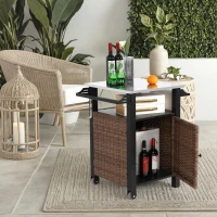 Desserte-bar d'extérieur avec roulettes et armoire de rangement, 76x57x85 cm, Marron(m-1)