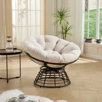 Fauteuil Papasan, pivotant à 360°, coussin épais(velours côtelé), cadre en acier, 92x92x67 cm, Blanc(m-1)