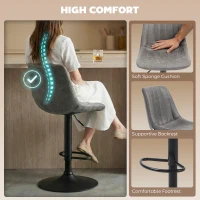 HOMCOM Breakfast Bar Stools Set of 2, 59-80cm Sitting Hight Leather Upholstered Bar Chairs - Grey(m-7)