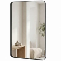 HOMCOM Rectangular Wall Mirror, 90 x 60 cm Wall Mounted Bathroom Mirror with Aluminium Alloy Frame and Tempered Glass, Black(m-11)