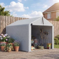 Outsunny Carpa de Jardín Exterior para Herramientas Bicicletas con Marco de Acero Galvanizado Puerta Enrollable Gris(m-7)