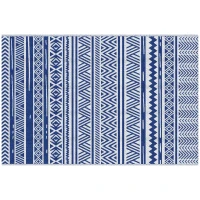 Outsunny Alfombra Reversible 182x274 cm Estilo Moderno para Terraza Balcón Patio Camping Playa Azul Oscuro y Blanco(m-10)