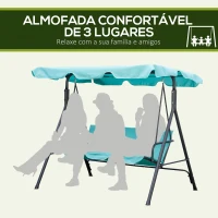 Outsunny Baloiço de Jardim de 3 Lugares com Teto Ajustável e Estrutura de Aço Suporta até 240 kg 172x110x153 cm Verde Azulado(m-6)