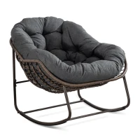 Fauteuil œuf à bascule avec coussin d'assise épais, Intérieur & Extérieur Fauteuil basculant confortable, 111x94,5x80 cm, Gris foncé(m-2)