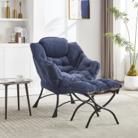 Fauteuil lounge avec pouf, accoudoirs et une poche latérale, revêtement en flanelle, 69,9x64,0x95,0 cm, Bleu marine(m-1)