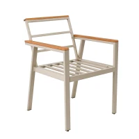 Ensemble table à manger et chaises de jardin 6-7 places, mobilier de jardin avec fauteuils et desserte amovible, Beige+Couleur naturelle(m-9)