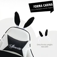 Vinsetto Sedia Gaming Reclinabile con Poggiapiedi e Cuscini, Orecchie da Coniglio e Altezza Regolabile, Nero(m-4)
