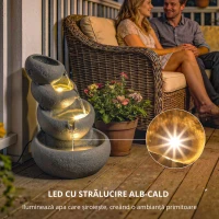 Outsunny Fântână de exterior din rășină, 4 niveluri, cu iluminare LED, aspect piatră 35 x 32 x 50 cm(m-6)