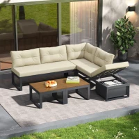 Ensemble de meubles de jardin avec dossiers réglables et fonction relax, rangement dissimulé, pour terrasse, balcon et jardin, Beige(m-4)
