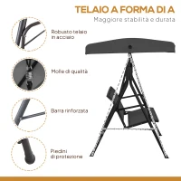 Outsunny Dondolo da Giardino a 3 Posti con Tettuccio, Seduta Traspirante e Telaio in Acciaio, Nero(m-4)