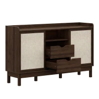 Buffet bas avec portes coulissantes et tiroirs, effet color-block, tablettes réglables, 150x39,5x80 cm, Couleur naturelle(m-9)