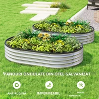 Outsunny Paturi înălțate metalice Set de 2 135 x 90 x 30 cm Paturi ovale cu bandă de cauciuc(m-6)