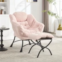 Fauteuil lounge avec pouf, accoudoirs et une poche latérale, revêtement en flanelle, 69,9x64,0x95,0 cm, Rose(m-5)