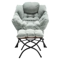 Fauteuil lounge avec pouf, accoudoirs et une poche latérale, revêtement en flanelle, 69,9x64,0x95,0 cm, Vert clair(m-2)